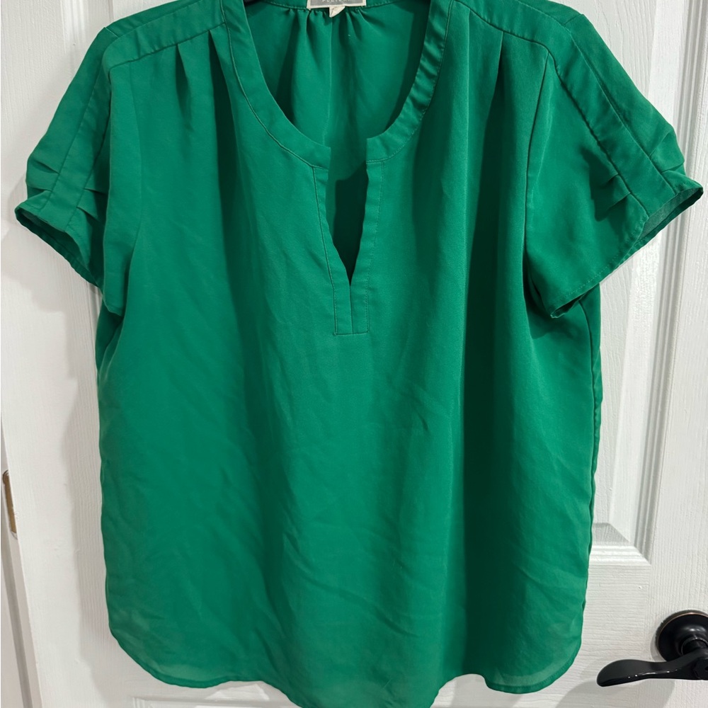 Pleione Green Split-Neck‎ Blouse - Size M